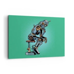 Quadro su tela - Stampe su Tela - Robot pensatore in stile pop art su sfondo verde - 120x80cm - Sull'essenza dell'essere - Decorazione murale moderna per soggiorno e camera da letto ARTTOR