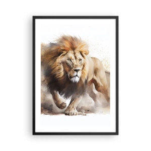 Poster in cornice nera - Un maestoso leone in movimento in stile pittorico - 50x70cm - Il re si è mosso - Decorazione murale moderna per soggiorno e camera da letto ARTTOR
