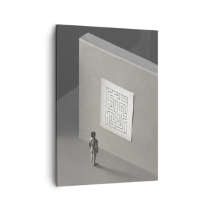 Quadro su tela - Stampe su Tela - Una figura in un labirinto che guarda una mappa appesa - 50x70cm - Ma dove mi trovo? - Decorazione murale moderna per soggiorno e camera da letto ARTTOR