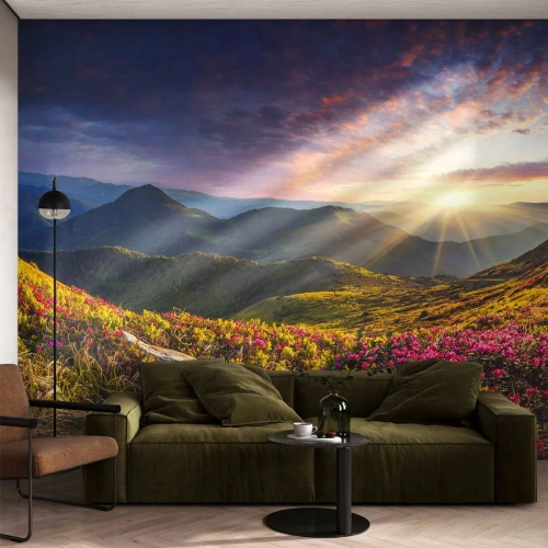 Fotomurali Autoadesivo Deluxe Sticker - La freschezza di un mattino sui monti - Paesaggio, Montagne, Fiori - 450x315 cm
