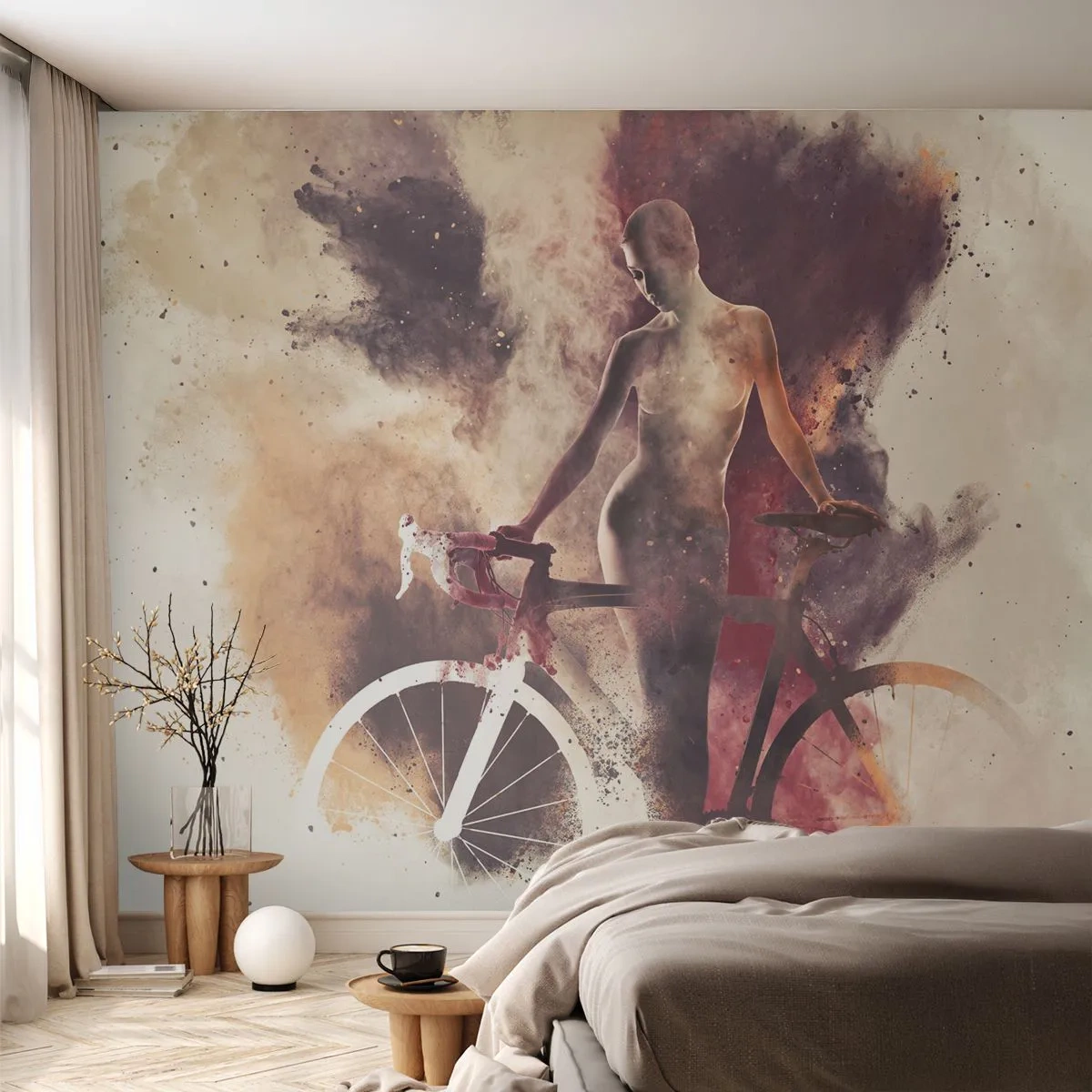 Fotomurali Autoadesivo Deluxe Sticker - Nelle forme di marmo un'anima da ciclista - Astrazione, Donna, Bicicletta - 250x175 cm