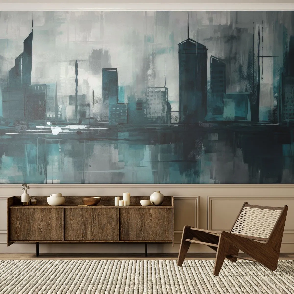 Fotomurale su misura Premium Canvas - La città al colore della pioggia - Città, Architettura, Pezzo