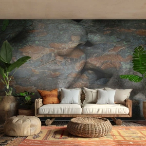 Fotomurali Premium Sand - Volti incastonati nella trama della pietra che creano un bacio - 100x70cm - Insieme per sempre - Decorazione murale moderna per soggiorno e camera da letto ARTTOR