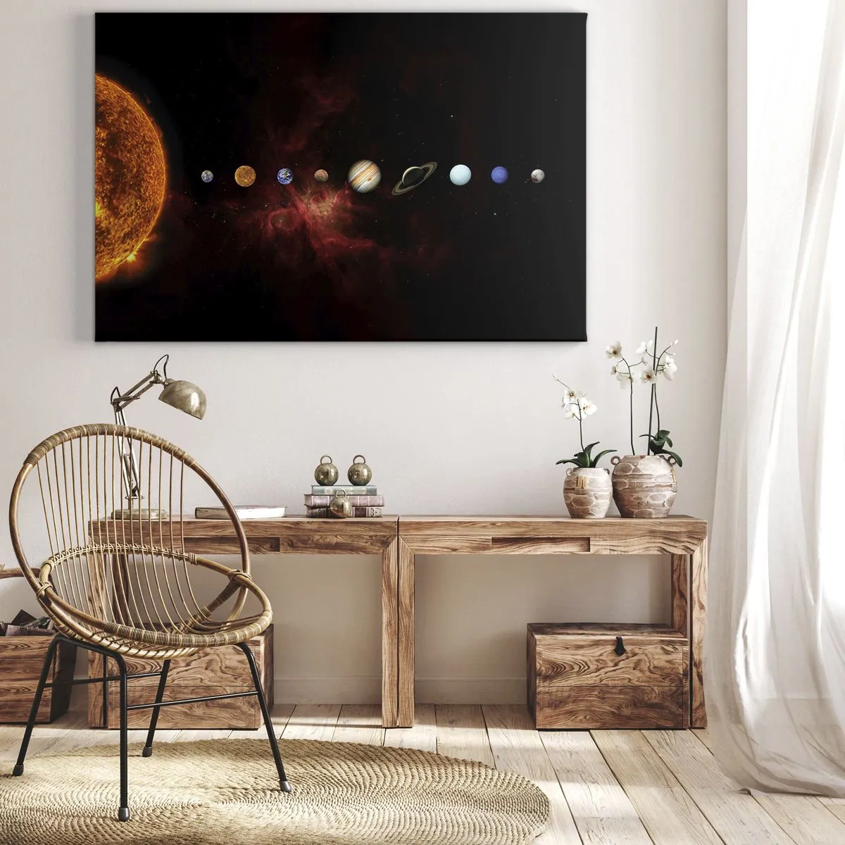 Quadro su tela - Stampe su Tela - Il sistema solare con i pianeti sullo sfondo dello spazio - 100x70cm - Il nostro vicinato - Decorazione murale moderna per soggiorno e camera da letto ARTTOR