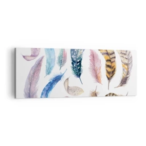 Quadro su tela - Stampe su Tela - Piume colorate in un delicato stile acquerello - 140x50cm - Leggere, variopinte e multicolori - Decorazione murale moderna per soggiorno e camera da letto ARTTOR