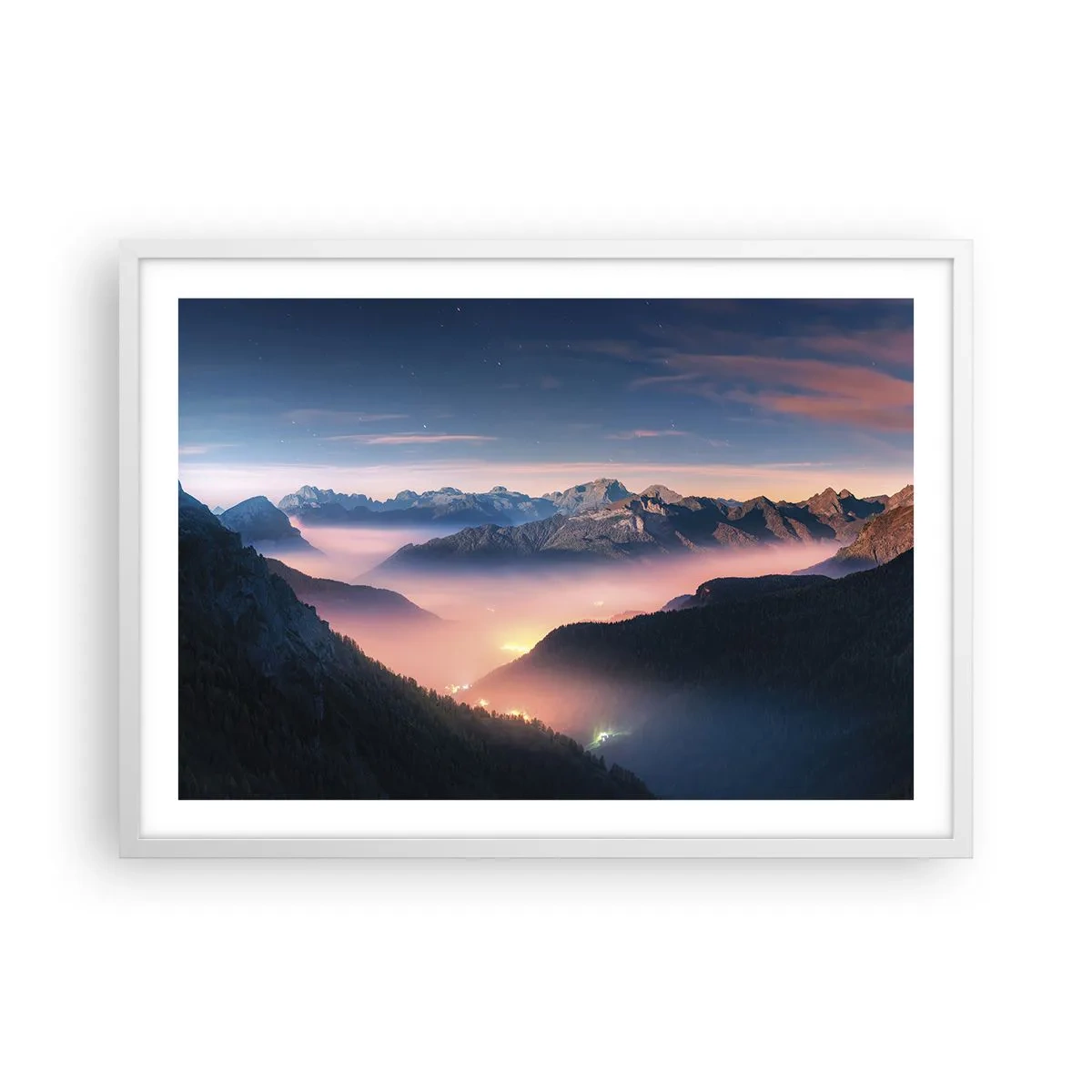 Poster in cornice bianca - La luce nelle valli - 70x50 cm