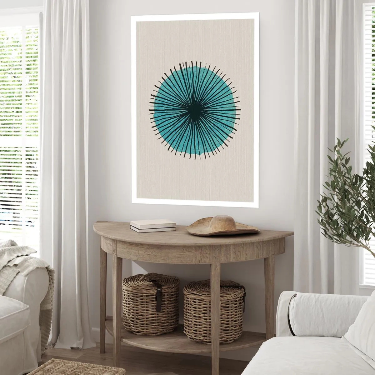Poster - Motivo geometrico a forma di cerchio radiale - 50x70cm - Radiosamente nel blu - Decorazione murale moderna per soggiorno e camera da letto ARTTOR