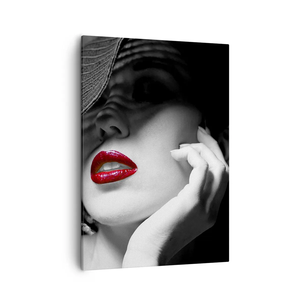 Quadro su tela - Stampe su Tela - Ritratto in bianco e nero di una donna con le labbra rosse - 50x70cm - Studio in scarlatto - Decorazione murale moderna per soggiorno e camera da letto ARTTOR