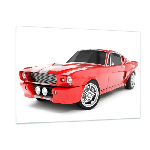 Quadro su vetro - Auto sportiva classica Mustang rossa - 120x80cm - Mustang veloce come il vento - Decorazione murale moderna per soggiorno e camera da letto ARTTOR