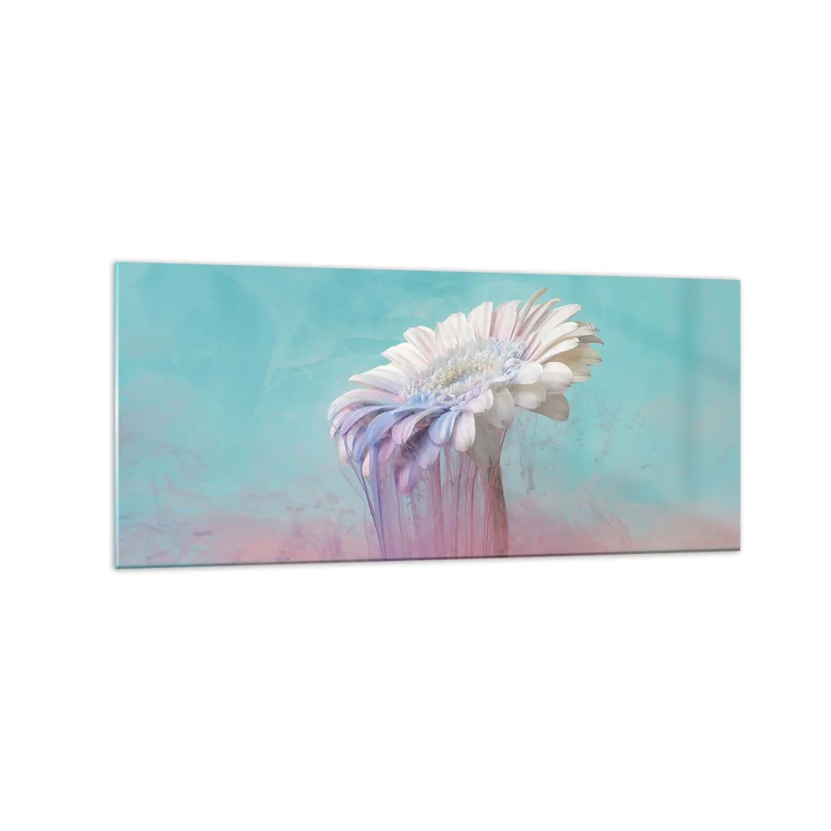 Quadro su vetro - Gerbera pastello con effetto sfocato - 120x50cm - L'aldilà dei fiori - Decorazione murale moderna per soggiorno e camera da letto ARTTOR