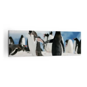 Quadro su tela - Stampe su Tela - Un gruppo di pinguini nella neve in un paesaggio antartico - 160x50cm - Danza sulla neve - Decorazione murale moderna per soggiorno e camera da letto ARTTOR