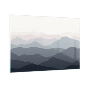 Quadro su vetro - Sottili strati di montagne in tonalità pastello - 100x70cm - Le onde dei monti - Decorazione murale moderna per soggiorno e camera da letto ARTTOR