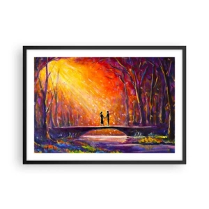 Poster in cornice nera - Coppia romantica su un ponte nella foresta autunnale - 70x50cm - Anche il cielo li ama - Decorazione murale moderna per soggiorno e camera da letto ARTTOR