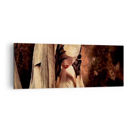 Quadro su tela - Stampe su Tela - Una donna con un velo e uno stile misterioso su uno sfondo scuro - 140x50cm - Tra il bene e il male - Decorazione murale moderna per soggiorno e camera da letto ARTTOR