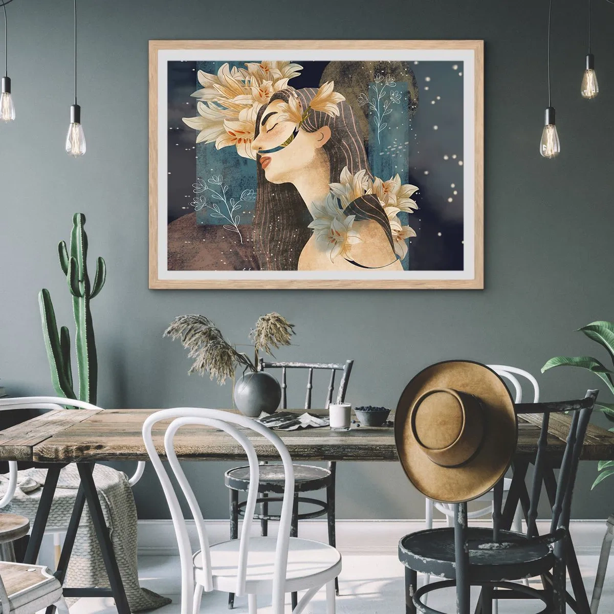 Poster in cornice rovere chiaro - La favola della principessa con i gigli - 91x61 cm