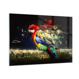 Quadro su vetro - Un pappagallo colorato in una composizione artistica con effetto frantumato - 100x70cm - Messaggero di luce - Decorazione murale moderna per soggiorno e camera da letto ARTTOR