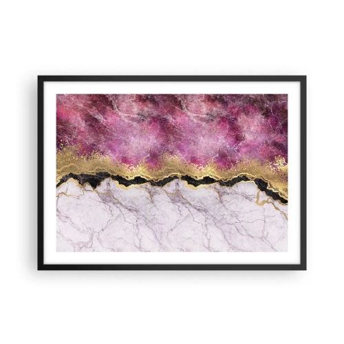 Poster in cornice nera - Marmo astratto nei toni del rosa con accenti dorati - 70x50cm - Sul confine - Decorazione murale moderna per soggiorno e camera da letto ARTTOR