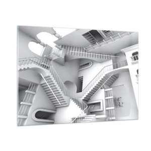 Quadro su vetro - Un labirinto di scale in uno spazio surreale - 100x70cm - Il paradosso dello spazio - Decorazione murale moderna per soggiorno e camera da letto ARTTOR