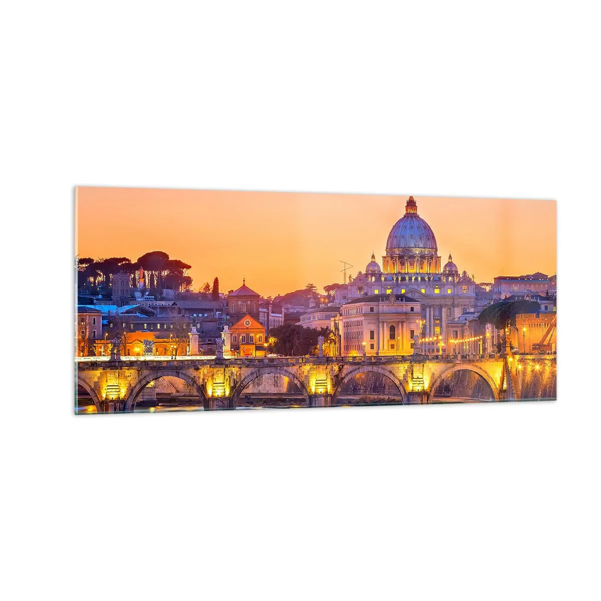 Quadro su vetro - Tramonto sulla Città Eterna - 100x40 cm