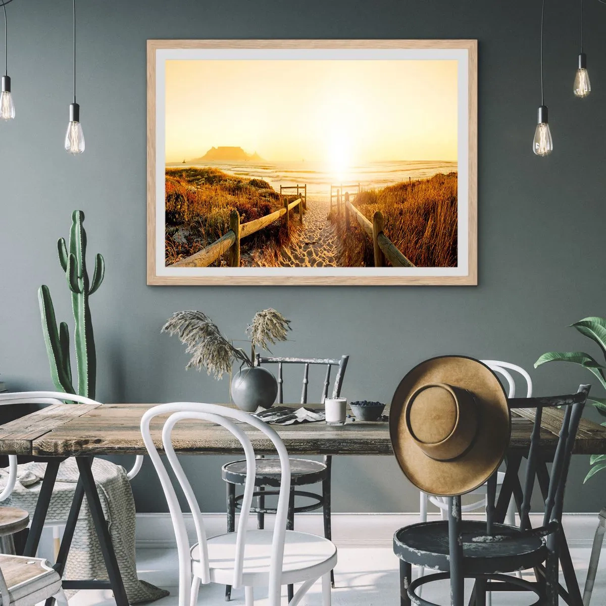 Poster in cornice rovere chiaro - Attraverso la duna, verso il sole - 100x70 cm