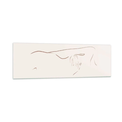 Quadro su vetro - Un disegno lineare e sottile di una silhouette su uno sfondo chiaro - 160x50cm - La forma del desiderio - Decorazione murale moderna per soggiorno e camera da letto ARTTOR