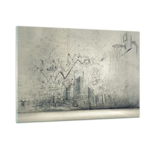 Quadro su vetro - Schizzo grafico con elementi aziendali e creativi - 120x80cm - La mia fantastica vita in città - Decorazione murale moderna per soggiorno e camera da letto ARTTOR