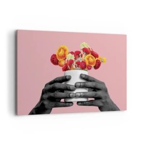 Quadro su tela - Stampe su Tela - Mani che tengono un mazzo di fiori colorati - 100x70cm - Apoteosi di vita - Decorazione murale moderna per soggiorno e camera da letto ARTTOR