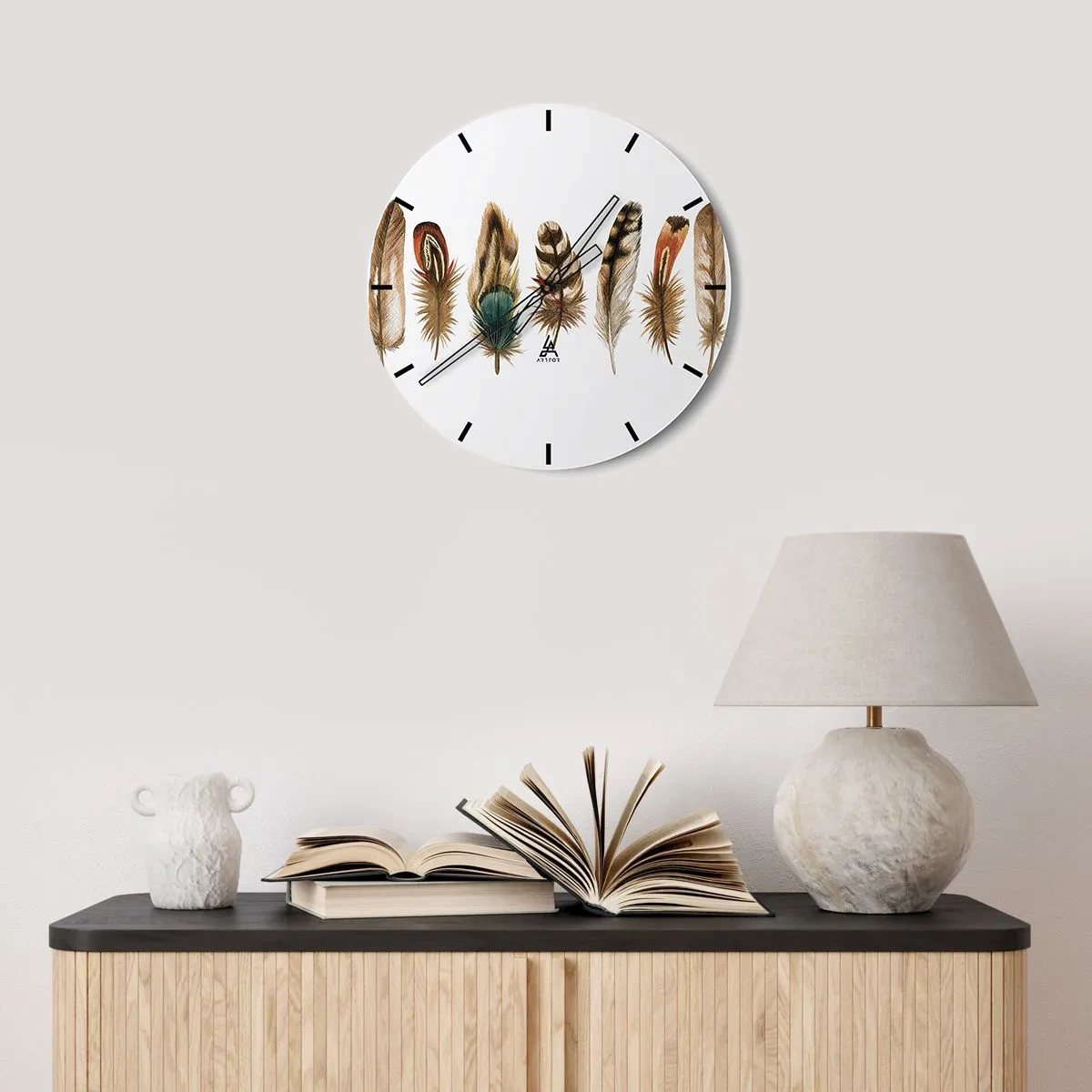 Orologio da parete - Orologio in Vetro - Composizione di piume - 30x30 cm