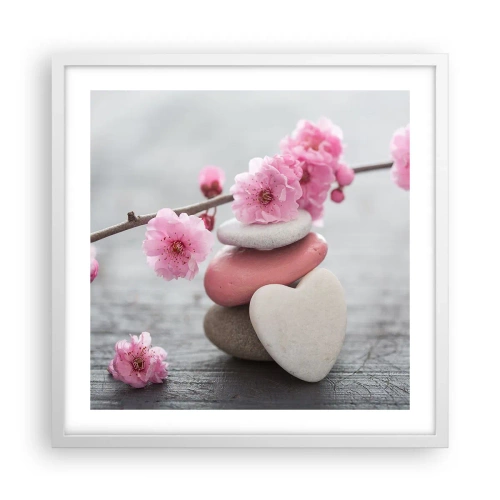 Poster in cornice bianca - Serenità con fiori di ciliegio - 50x50 cm