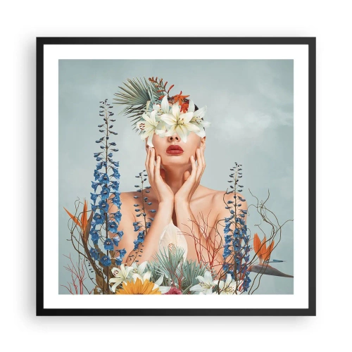 Poster in cornice nera - Donna - fiore - 60x60 cm