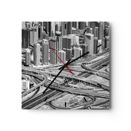 Orologio da parete - Orologio in Vetro - Una vista a volo d'uccello di Dubai - 30x30cm - Dubai - città impossibile - Decorazione murale moderna per soggiorno e camera da letto ARTTOR