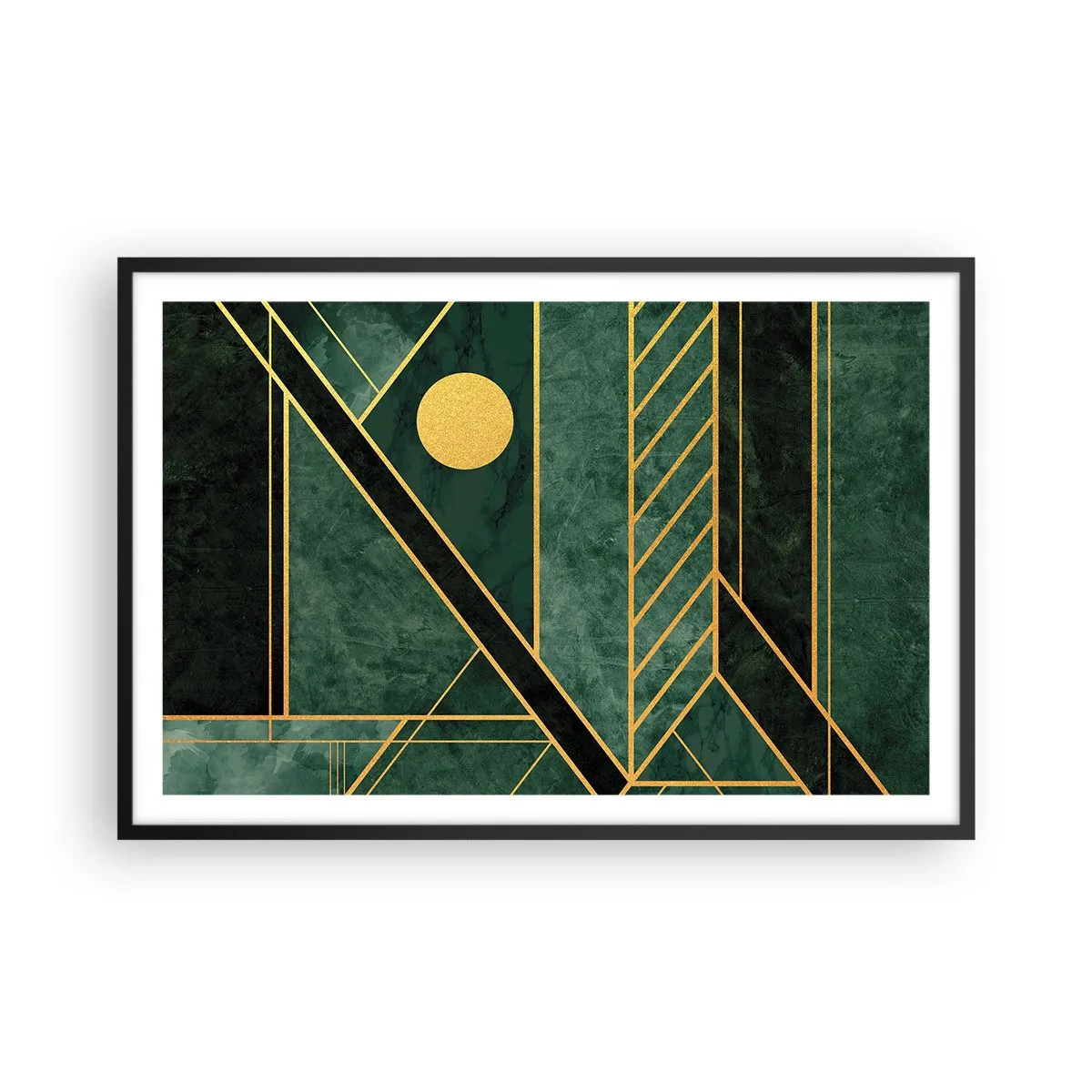 Poster in cornice nera - Dinamica di oro e azzurro - 91x61 cm