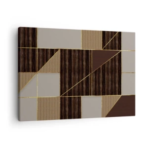 Quadro su tela - Stampe su Tela - Motivi geometrici nei toni del marrone con linee dorate - 70x50cm - Mosaico di marrone e oro - Decorazione murale moderna per soggiorno e camera da letto ARTTOR
