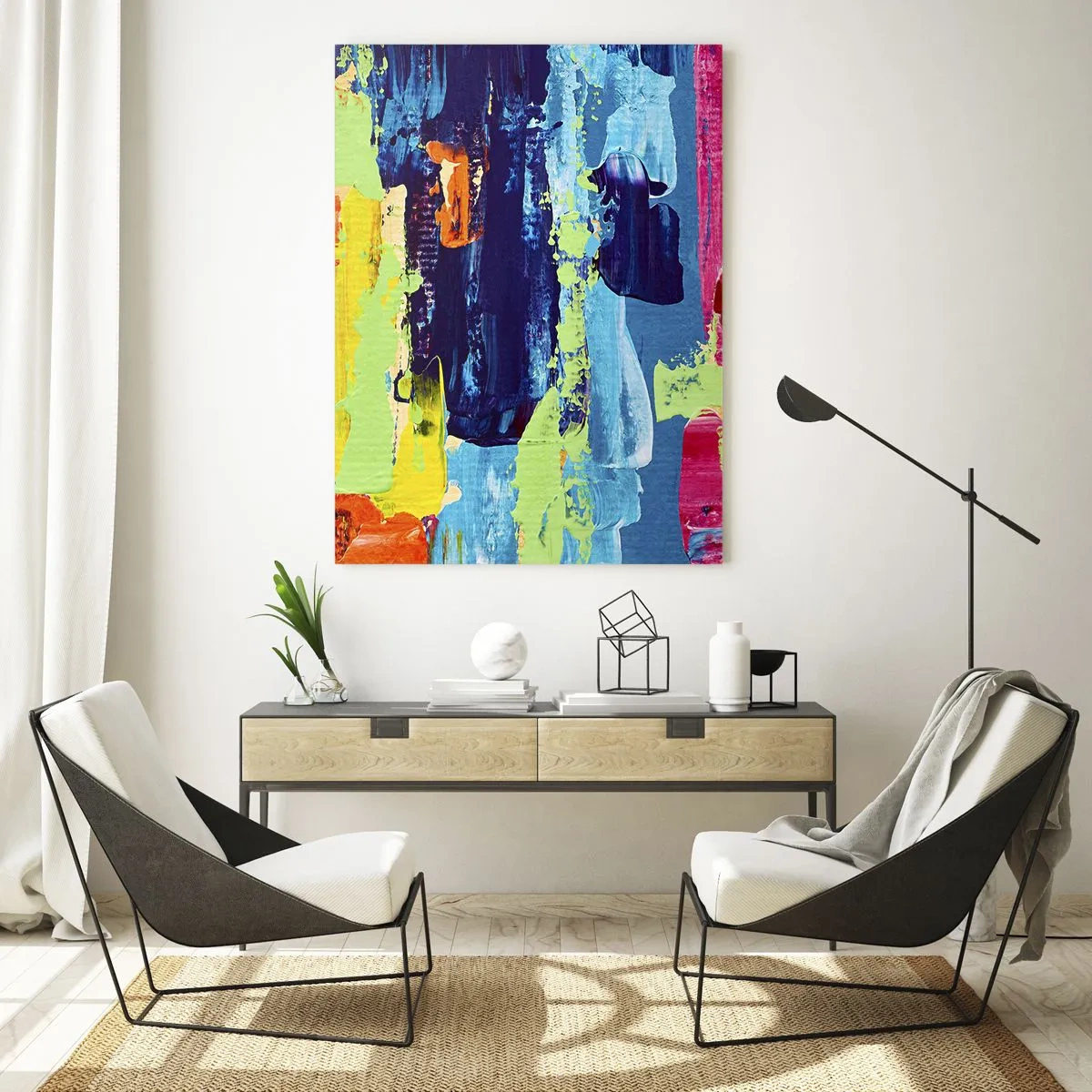 Quadro su vetro - Composizione astratta di colori in forma dinamica - 70x100cm - La vita è bella! - Decorazione murale moderna per soggiorno e camera da letto ARTTOR
