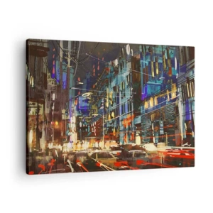 Quadro su tela - Stampe su Tela - Scena notturna della città con luci al neon - 70x50cm - Frastuono serale della strada - Decorazione murale moderna per soggiorno e camera da letto ARTTOR