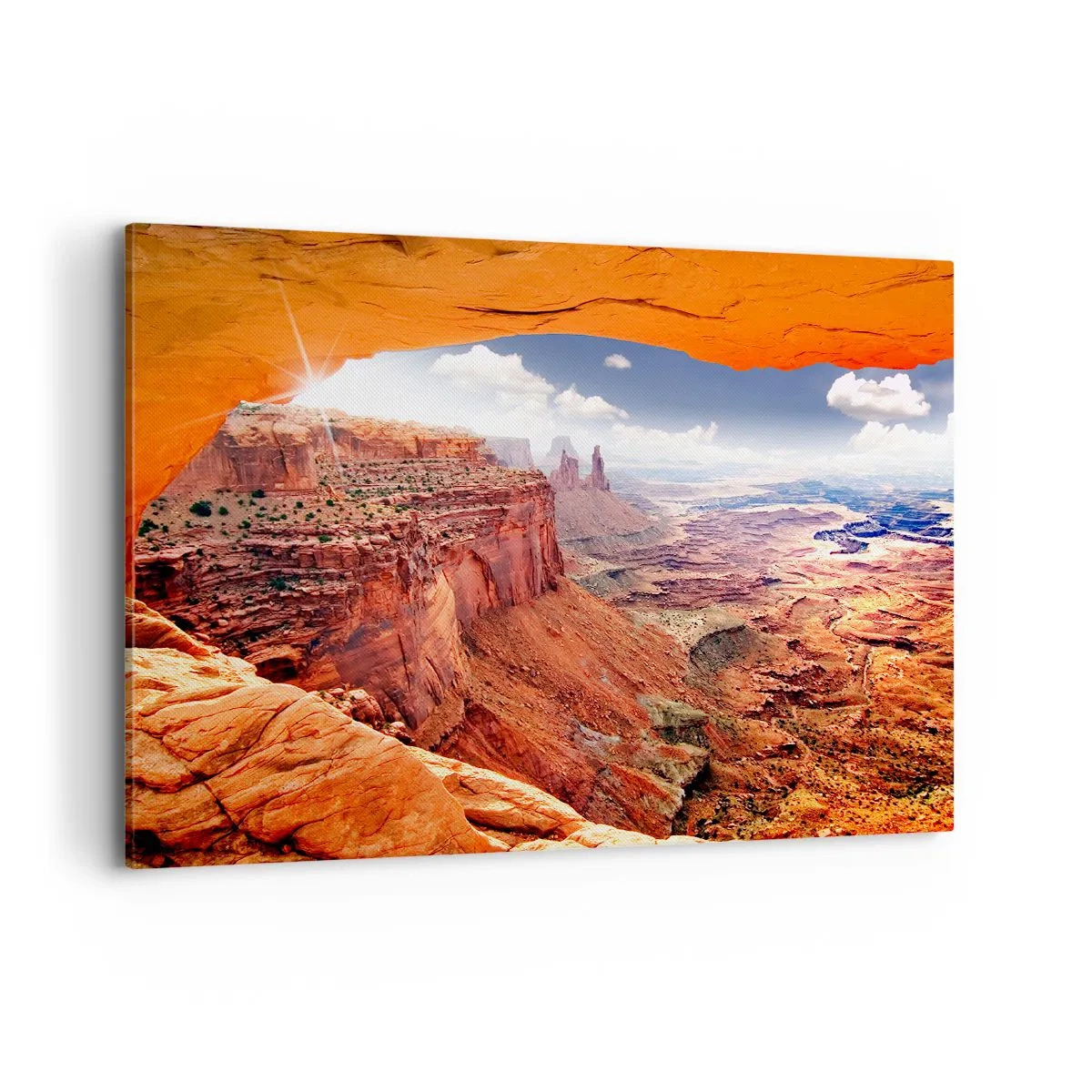 Quadro su tela - Stampe su Tela - Canyon visto attraverso una finestra rocciosa con toni caldi della roccia - 100x70cm - Scolpiti dalla natura - Decorazione murale moderna per soggiorno e camera da letto ARTTOR