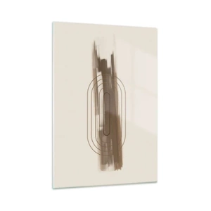 Quadro su vetro - Astrazione nei toni del marrone con un motivo minimalista - 50x70cm - Un soffio di grigio - Decorazione murale moderna per soggiorno e camera da letto ARTTOR