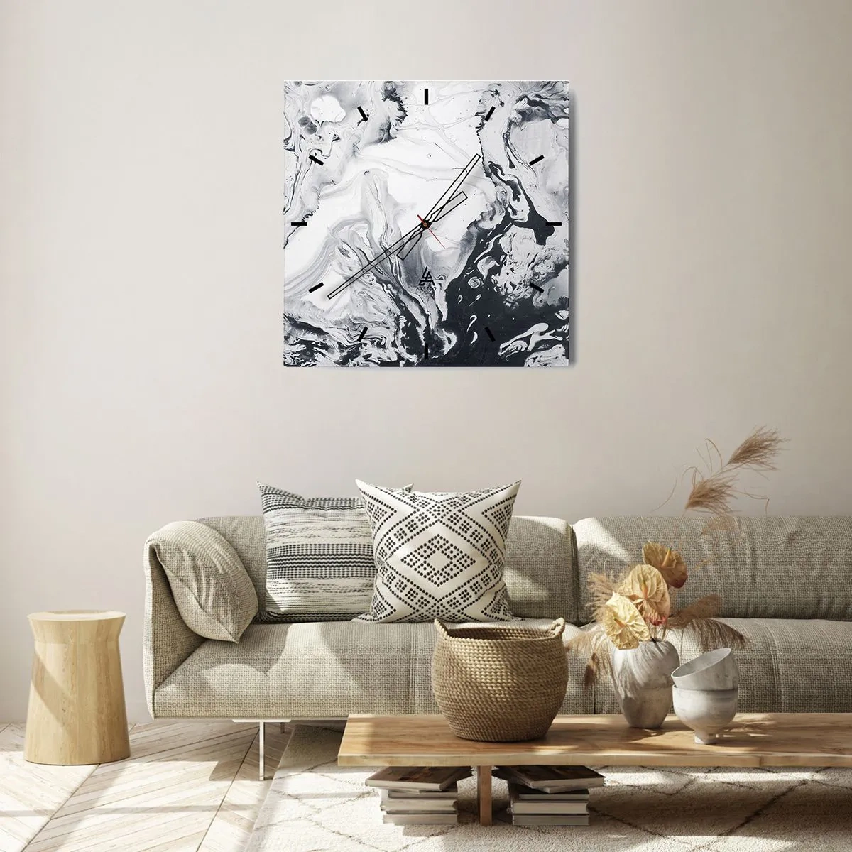 Orologio da parete - Orologio in Vetro - Motivo astratto monocromatico con effetto marmo - 30x30cm - Il centro della terra - Decorazione murale moderna per soggiorno e camera da letto ARTTOR