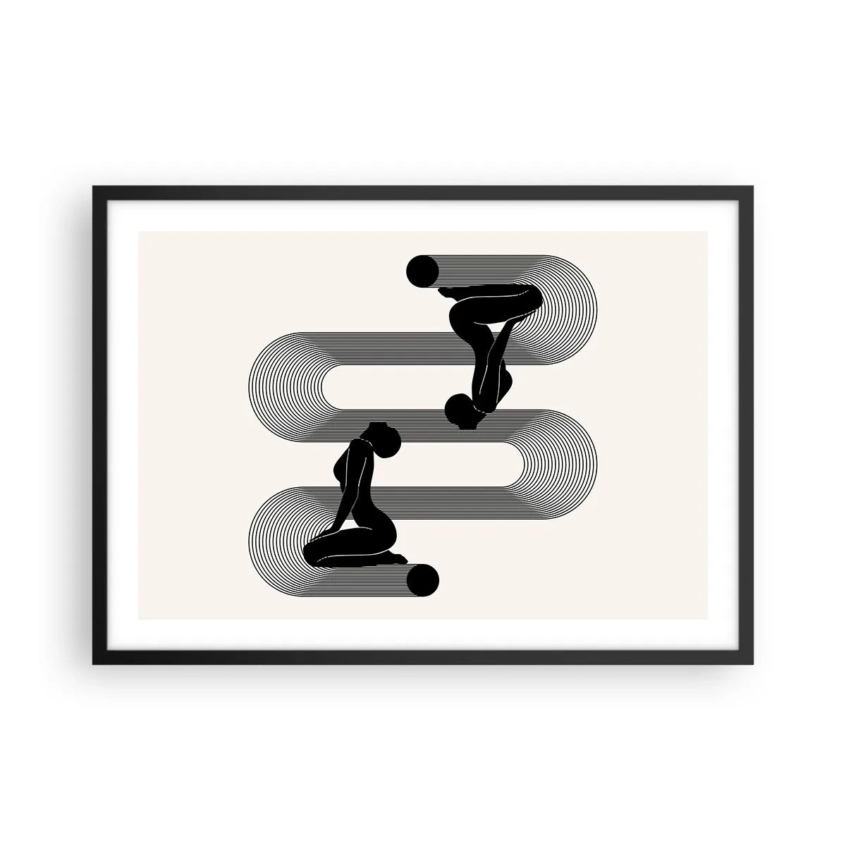 Poster in cornice nera - Sagome nere con linee geometriche su sfondo chiaro - 70x50cm - Simmetria sensuale - Decorazione murale moderna per soggiorno e camera da letto ARTTOR