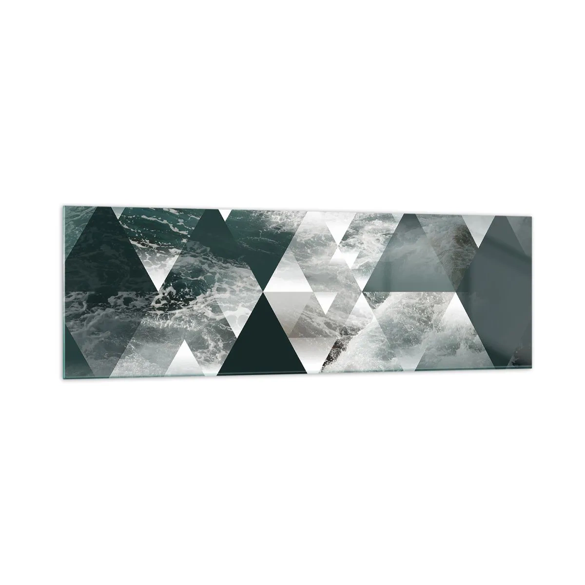 Quadro su vetro - Motivo geometrico con motivo a onde nei toni del verde - 160x50cm - Prospettiva di cristallo - Decorazione murale moderna per soggiorno e camera da letto ARTTOR
