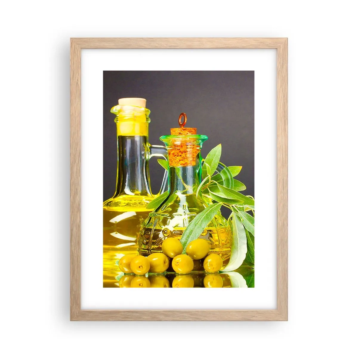 Poster in cornice rovere chiaro - Natura morta con olive e olio - 30x40 cm