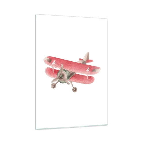 Quadro su vetro - Biplano in stile retrò nei toni del rosso - 50x70cm - Pronto a volare alto - Decorazione murale moderna per soggiorno e camera da letto ARTTOR