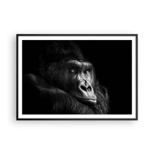 Poster in cornice nera - Ritratto in bianco e nero di un maestoso gorilla - 100x70cm - E cosa guardi? - Decorazione murale moderna per soggiorno e camera da letto ARTTOR