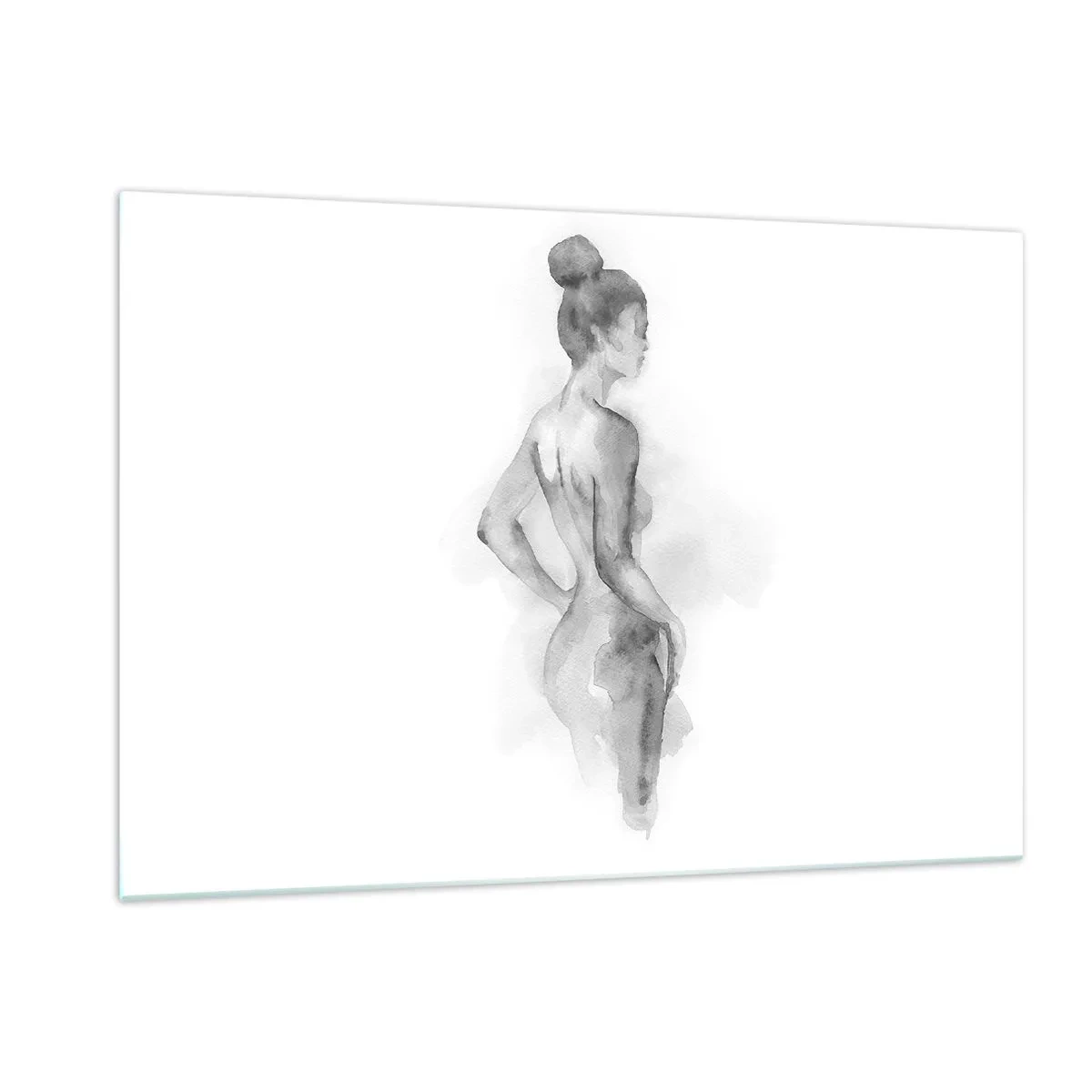 Quadro su vetro - Una sottile silhouette femminile dipinta ad acquerello su uno sfondo bianco - 120x80cm - Bella come un quadro - Decorazione murale moderna per soggiorno e camera da letto ARTTOR