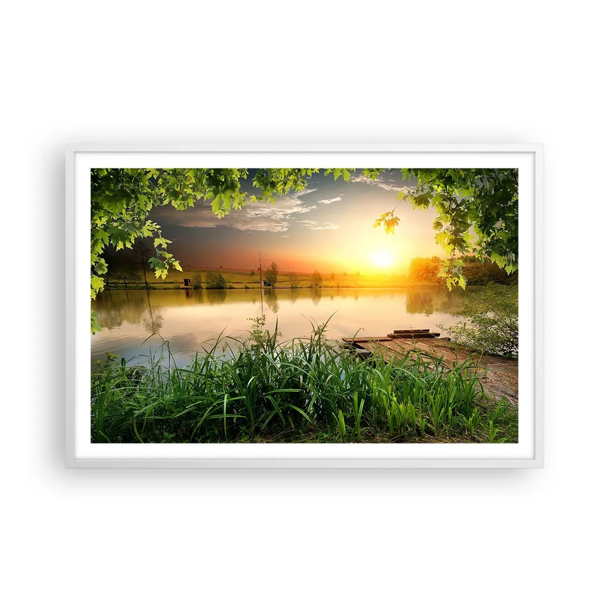 Poster in cornice bianca - Paesaggio incorniciato di verde - 91x61 cm