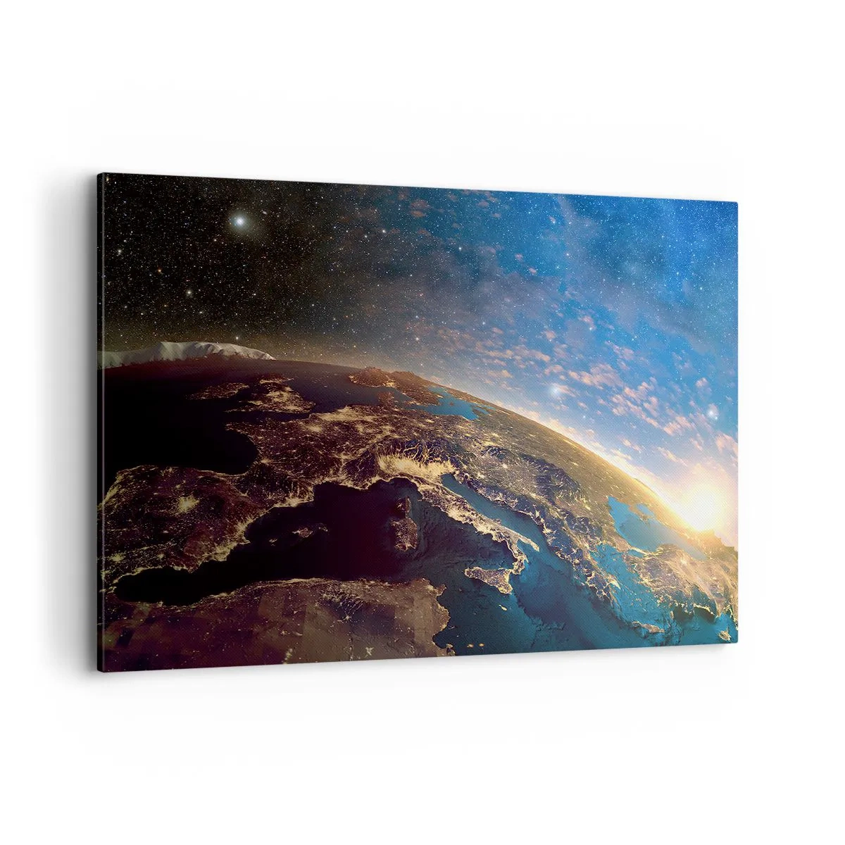 Quadro su tela - Stampe su Tela - Vista della Terra dallo spazio all'alba - 100x70cm - Guardiamoci da lontano - Decorazione murale moderna per soggiorno e camera da letto ARTTOR