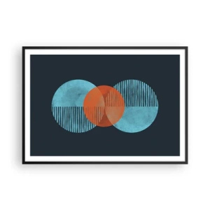 Poster in cornice nera - Cerchi geometrici nei toni del blu e dell'arancione - 100x70cm - Composizione simmetrica - Decorazione murale moderna per soggiorno e camera da letto ARTTOR