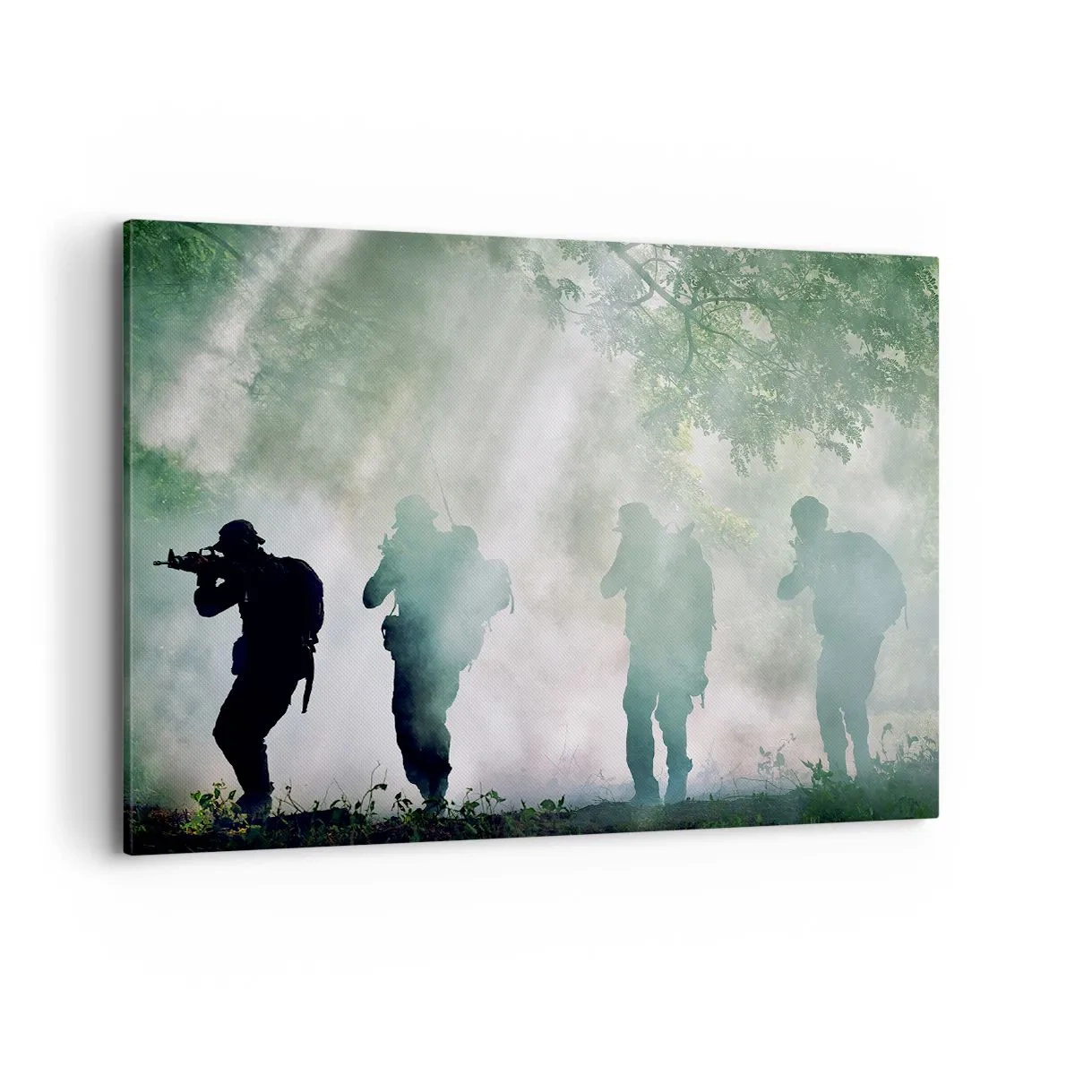 Quadro su tela - Stampe su Tela - Sagome di soldati in una foresta circondata dalla nebbia - 100x70cm - Uno per tutti… - Decorazione murale moderna per soggiorno e camera da letto ARTTOR
