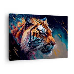 Quadro su tela - Stampe su Tela - Ritratto di una tigre in colori dinamici e astratti - 70x50cm - Bellezza selvaggia - Decorazione murale moderna per soggiorno e camera da letto ARTTOR