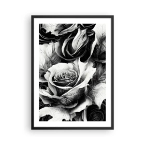 Poster in cornice nera - Una composizione di rose in bianco e nero con chiaroscuri espressivi - 50x70cm - Sempre regina - Decorazione murale moderna per soggiorno e camera da letto ARTTOR